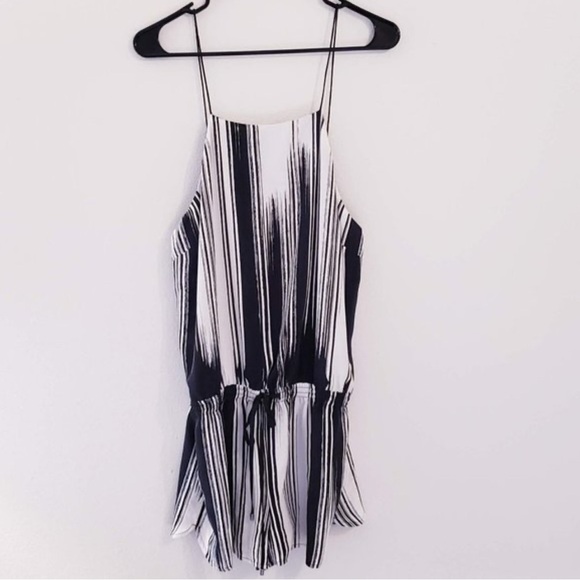 PAIGE Pants - Paige Black & White Stripe Romper bikini cover cruiser 100% silk